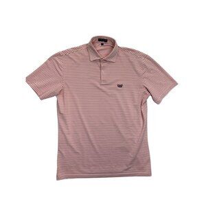 Peter Millar Polo‎ Shirt Mens Medium Coral White Striped Short Sleeves
